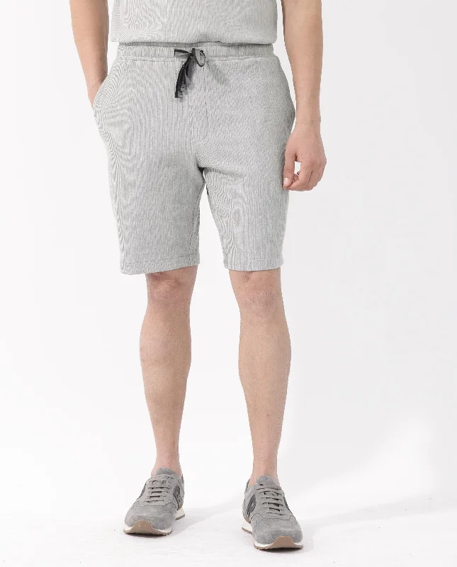 Men's Dress Pants for Special EventsRare Rabbit Mens Breto Melange Grey Cotton Polyester Lycra Ribbed Texture Shorts