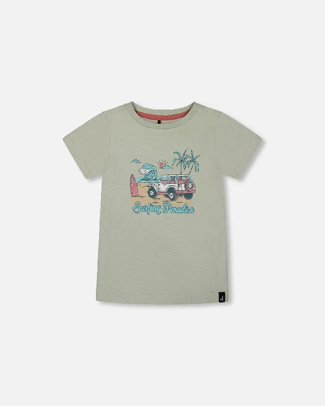 Men's Shirts with Embroidered DesignsShort Sleeve Organic Cotton Graphic Tee Sage And Multi Men's Shirts with Embroidered DesignsShort Sleeve Organic Cotton Graphic Tee Sage And Multi