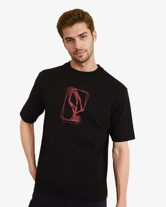 Men's Shirts with Animal PrintsRare Rabbit Men Que Black Cotton Fabric Short Sleeve Crew Neck Oversized Fit Graphic Logo Print T-Shirt Men's Shirts with Animal PrintsRare Rabbit Men Que Black Cotton Fabric Short Sleeve Crew Neck Oversized Fit Graphic Logo Print T-Shirt