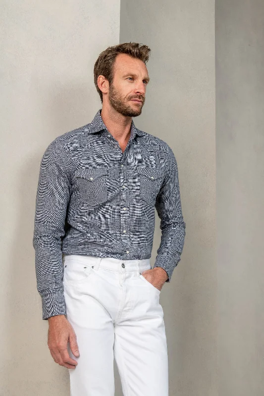 Men's Hawaiian Shirts for a Tropical VibeBlue Prince of Wales western shirt - Made in Italy Men's Hawaiian Shirts for a Tropical VibeBlue Prince of Wales western shirt - Made in Italy