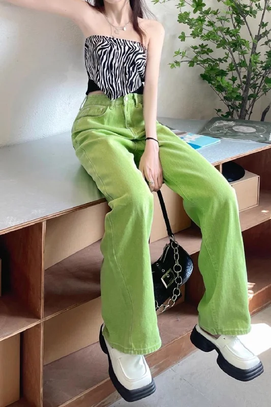 High-Waisted Bootcut Men's JeansKittenAlarm - High Waist Vintage Green Long Jeans Pants