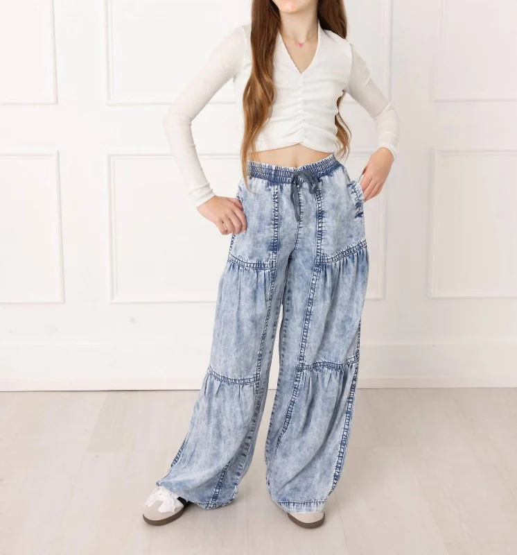 Leather Patch Men's JeansDrawstring Tiered Wide Leg Pull On Jean In Blue