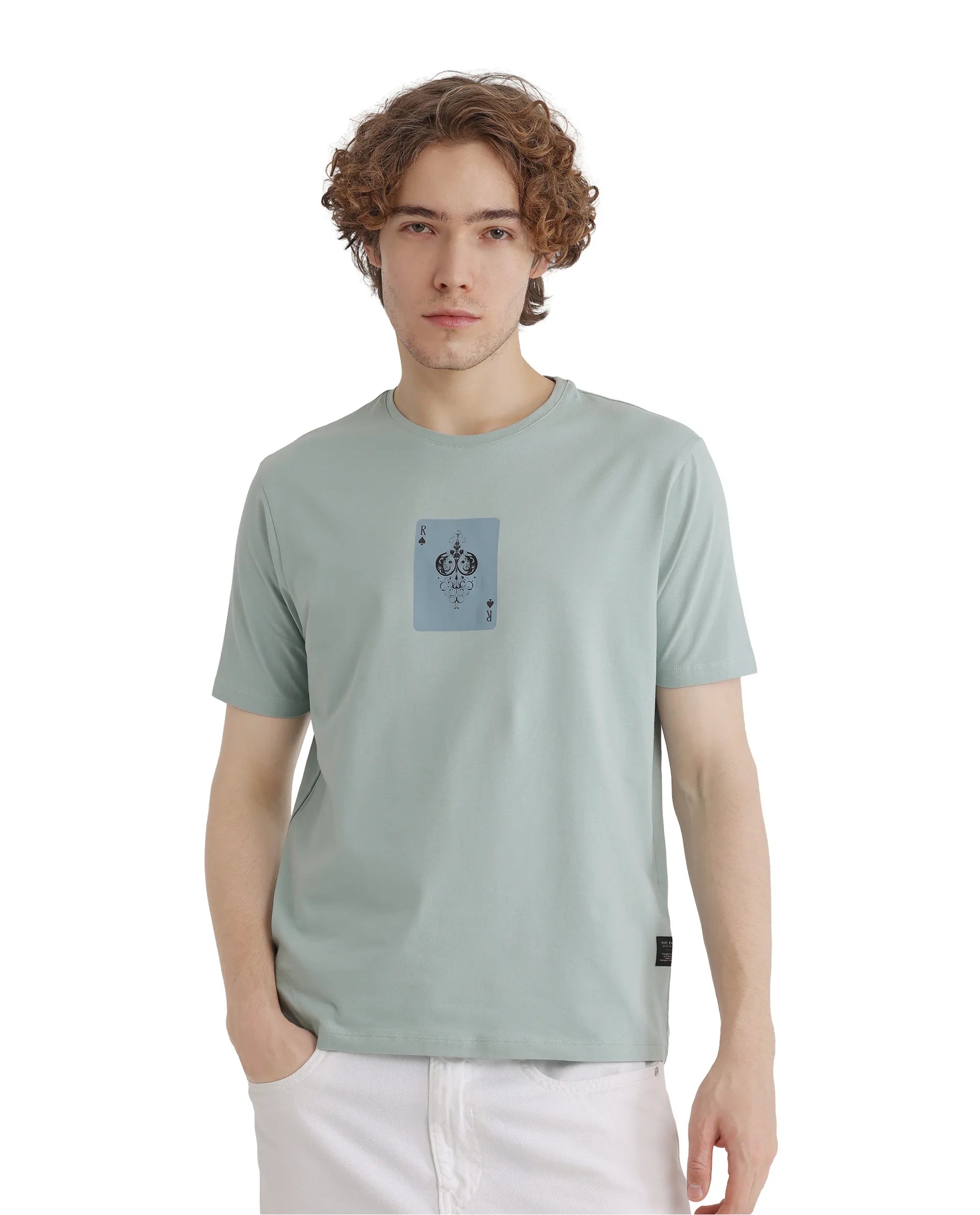 Men's Shirts with Patchwork SleevesRare Rabbit Men Caf Dusky Green Short Sleeve Crew Neck Graphic Print T-Shirt Men's Shirts with Patchwork SleevesRare Rabbit Men Caf Dusky Green Short Sleeve Crew Neck Graphic Print T-Shirt