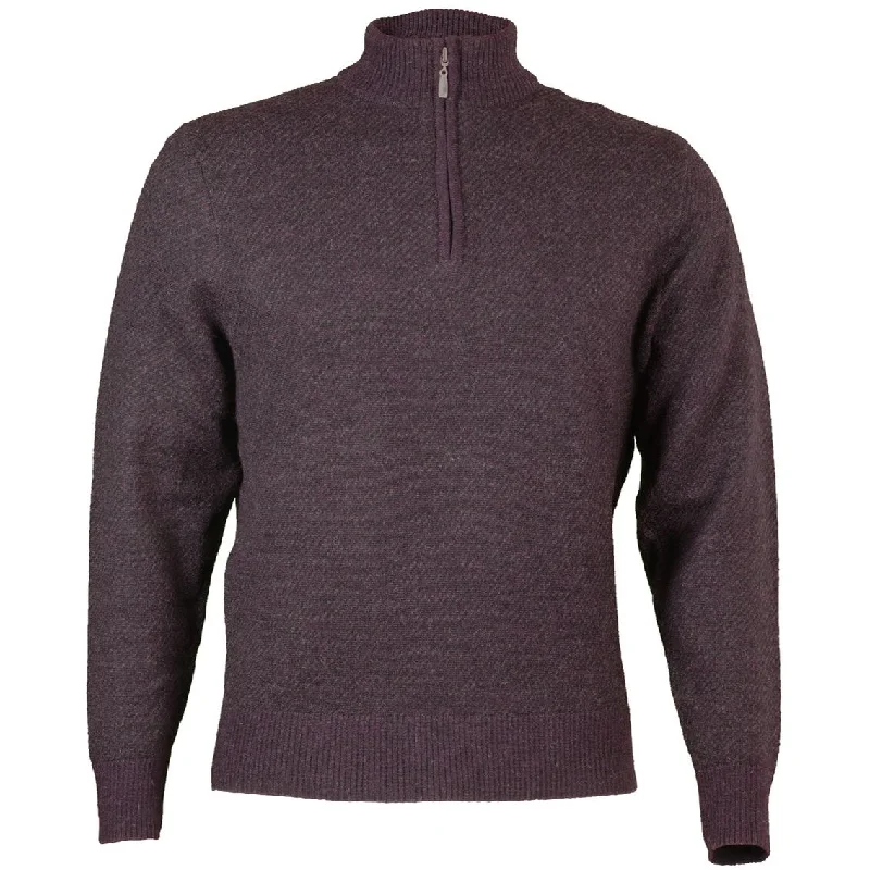 Elegant Men's Shawl-Collar SweatersRoyal Alpaca Diagonal Jacquard Half-Zip Lightweight Sweater in Wine and Charcoal Heather by Peru Unlimited Elegant Men's Shawl-Collar SweatersRoyal Alpaca Diagonal Jacquard Half-Zip Lightweight Sweater in Wine and Charcoal Heather by Peru Unlimited