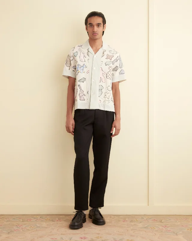 Men's Patterned Dress Casual Shirts for Smart-Casual EventsAppliqué Critter Short Sleeve Shirt Men's Patterned Dress Casual Shirts for Smart-Casual EventsAppliqué Critter Short Sleeve Shirt