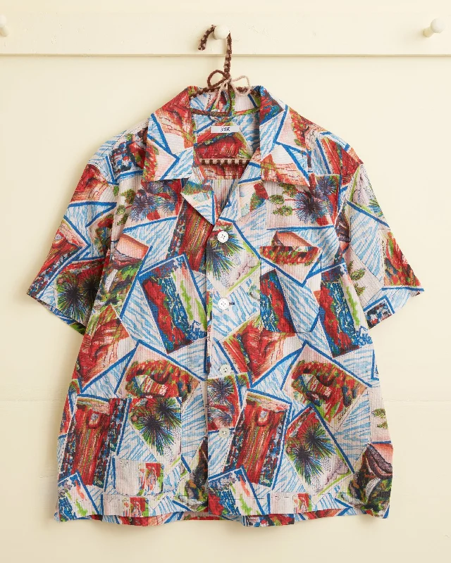 Men's Wrinkle-Free Shirts for Easy CareSeersucker Postcard Short Sleeve Shirt