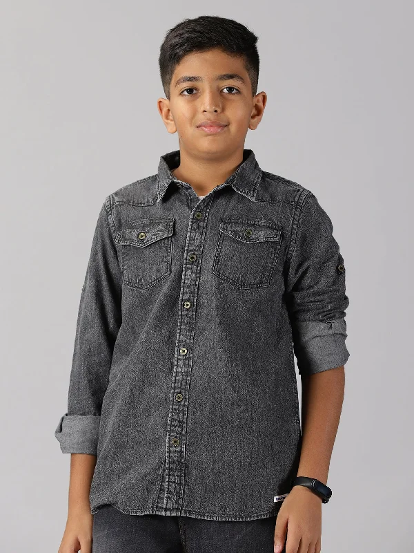 Men's Designer Dress Shirts for High-End FashionBoys Double Pocket Denim Shirt
