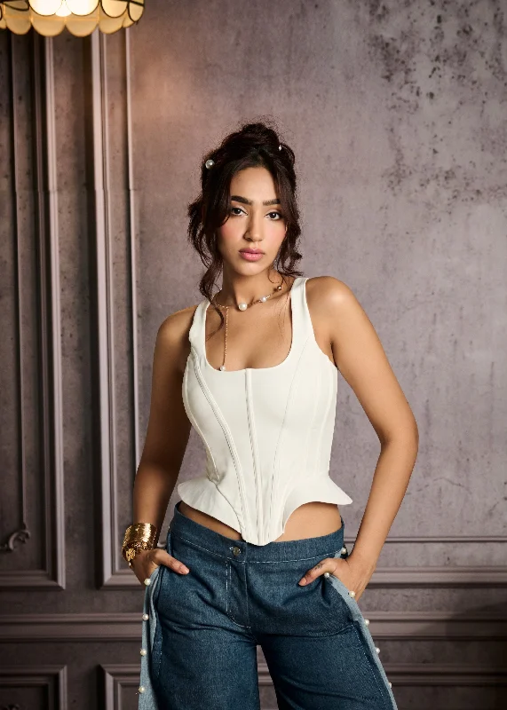 Durable Workwear Men's JeansHela White Structured Corset Top