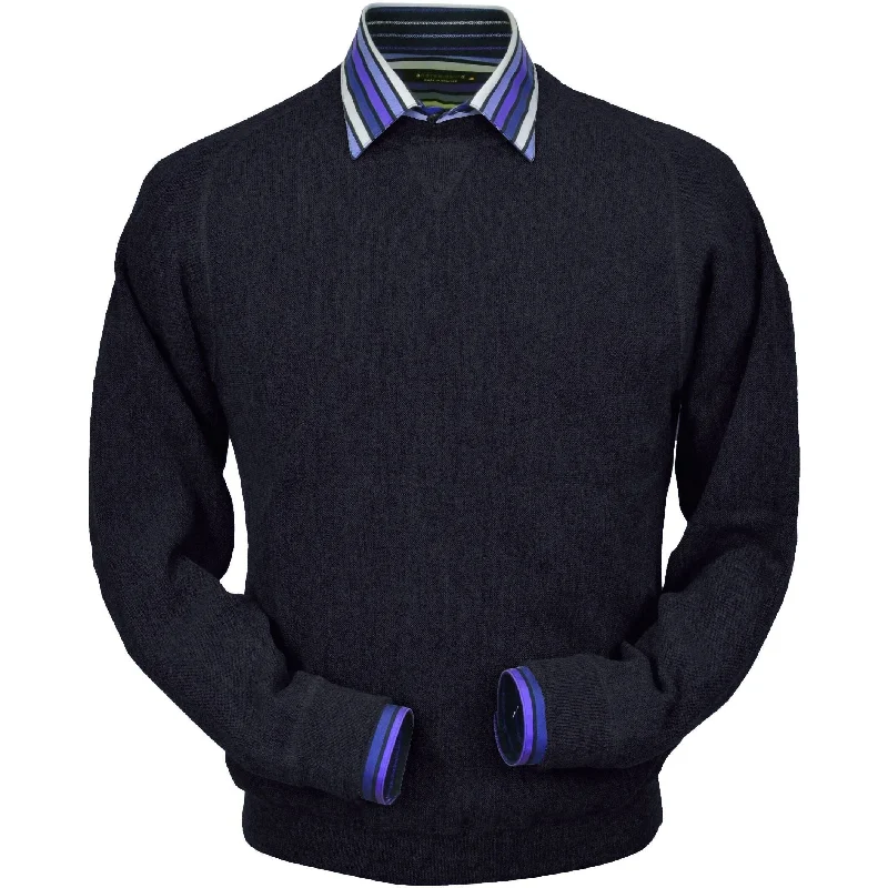 Men's Sweaters with Argyle PatternsBaby Alpaca 'Links Stitch' Sweatshirt-Style Crew Neck Sweater in Aubergine Heather by Peru Unlimited Men's Sweaters with Argyle PatternsBaby Alpaca 'Links Stitch' Sweatshirt-Style Crew Neck Sweater in Aubergine Heather by Peru Unlimited