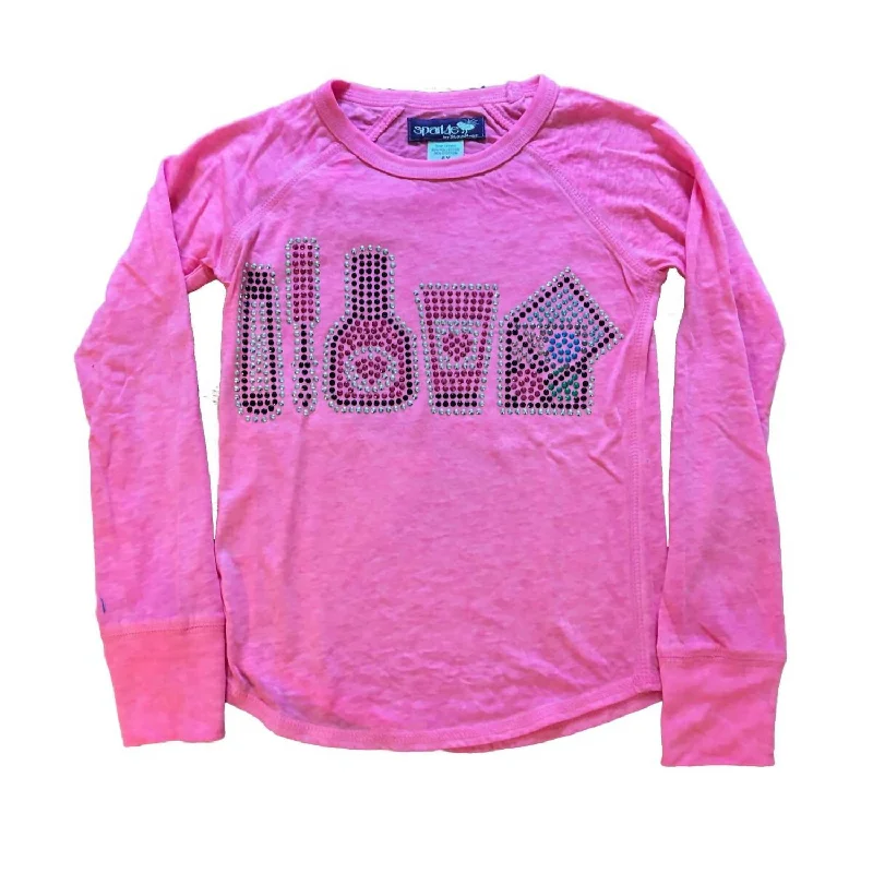 Men's Shirts with Spread CollarsGirl's Cosmetics Stones On Long Sleeve Tee In Pink