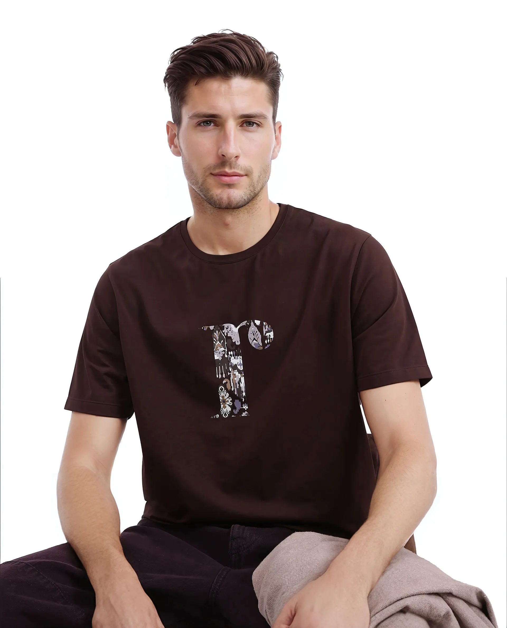 Men's Shirts with Custom MonogramsRare Rabbit Men Bent Dark Brown Cotton Blend Fabric Short Sleeve Crew Neck Graphic Print T-Shirt Men's Shirts with Custom MonogramsRare Rabbit Men Bent Dark Brown Cotton Blend Fabric Short Sleeve Crew Neck Graphic Print T-Shirt