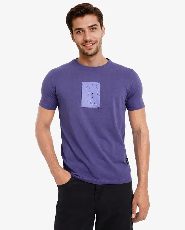 Men's Three-Quarter Sleeved TopsRare Rabbit Men's Trace-1 Purple Cotton Lycra Fabric Crew Neck Half Sleeves Regular Fit Graphic Print Logo T-Shirt Men's Three-Quarter Sleeved TopsRare Rabbit Men's Trace-1 Purple Cotton Lycra Fabric Crew Neck Half Sleeves Regular Fit Graphic Print Logo T-Shirt