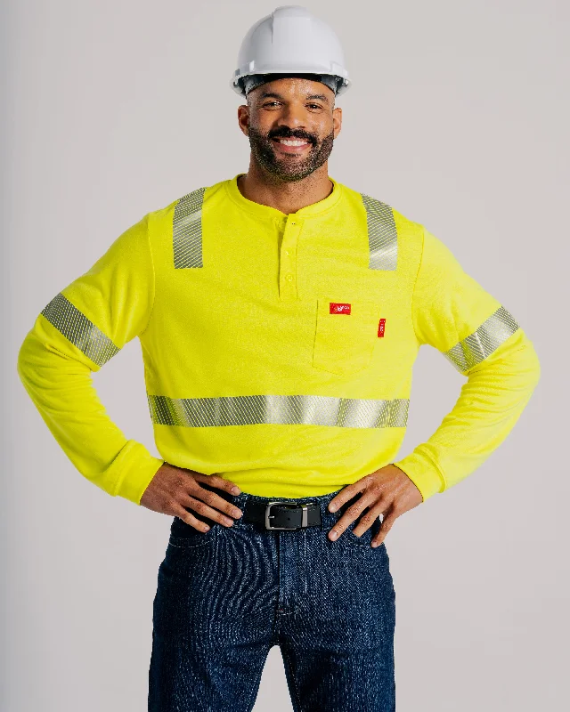 Breathable Men's Linen ShirtsFR Hi-Viz Henley Shirt | 7oz. Inherent Blend | Class 2 Breathable Men's Linen ShirtsFR Hi-Viz Henley Shirt | 7oz. Inherent Blend | Class 2