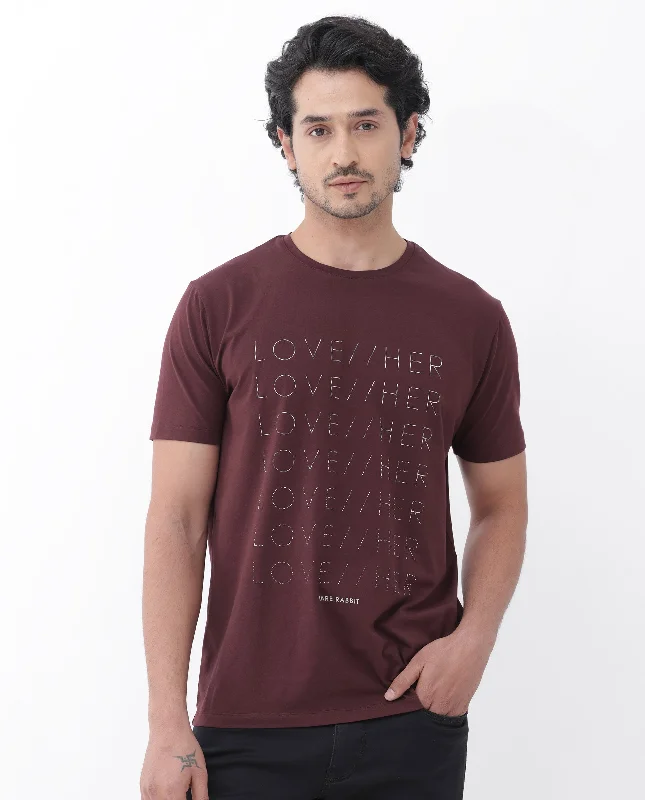 Warm Men's Fleece-Lined TopsRare Rabbit Mens Love Her Maroon Cotton Lycra Short Sleeve Skinny Fit Graphic Print T-Shirt Warm Men's Fleece-Lined TopsRare Rabbit Mens Love Her Maroon Cotton Lycra Short Sleeve Skinny Fit Graphic Print T-Shirt