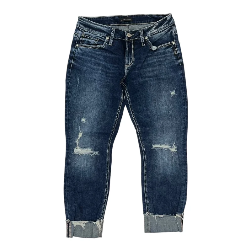 Cool Distressed Men's JeansJeans Boyfriend By Silver In Blue Denim, Size:8