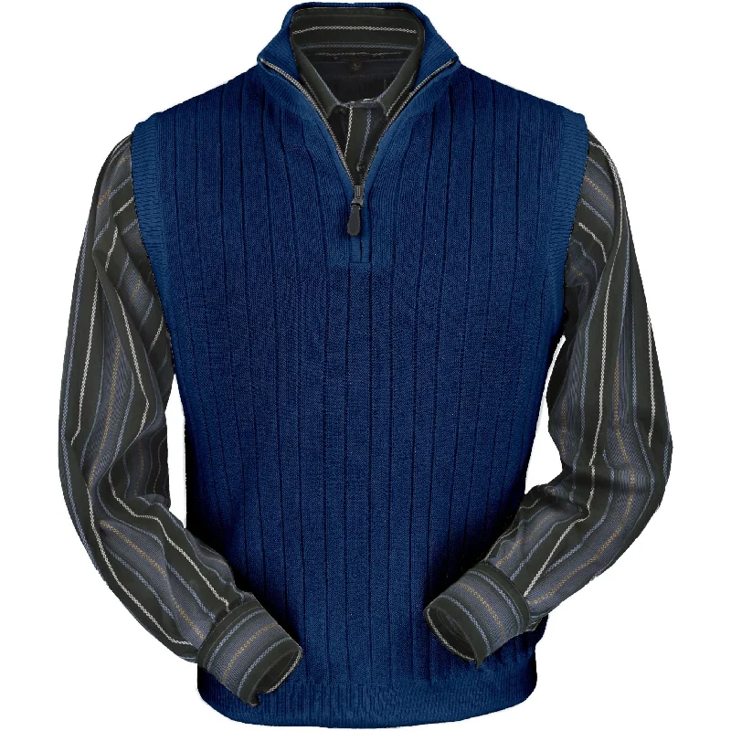 Men's Sweaters with Built-In ScarvesBaby Alpaca 'Links Stitch' Ribbed Zip-Neck Sweater Vest in True Navy by Peru Unlimited