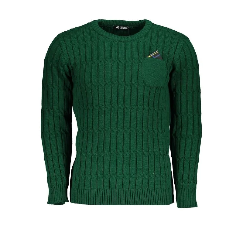 Men's Sweaters with Ribbed CuffsU.S. Grand Polo Elegant Crew Neck Twisted Green Men's Sweater Men's Sweaters with Ribbed CuffsU.S. Grand Polo Elegant Crew Neck Twisted Green Men's Sweater