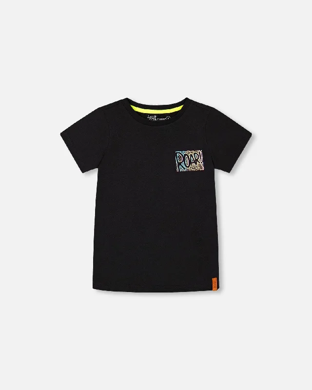 Men's Shirts with Pin CollarsOrganic Cotton Graphic Tee Black And Multicolored Dino