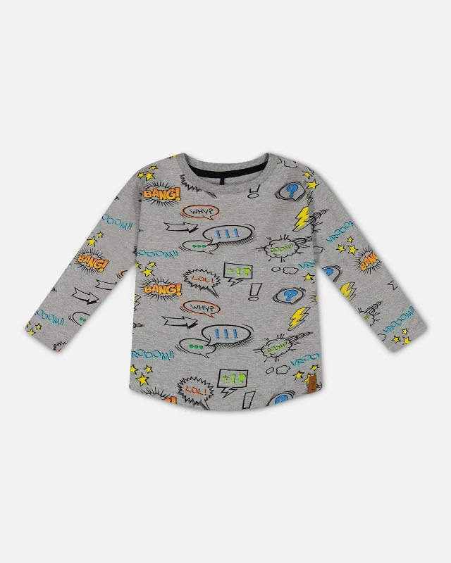 Men's Shirts with Pocket SquaresLong Sleeve Printed T-Shirt Gray Mix