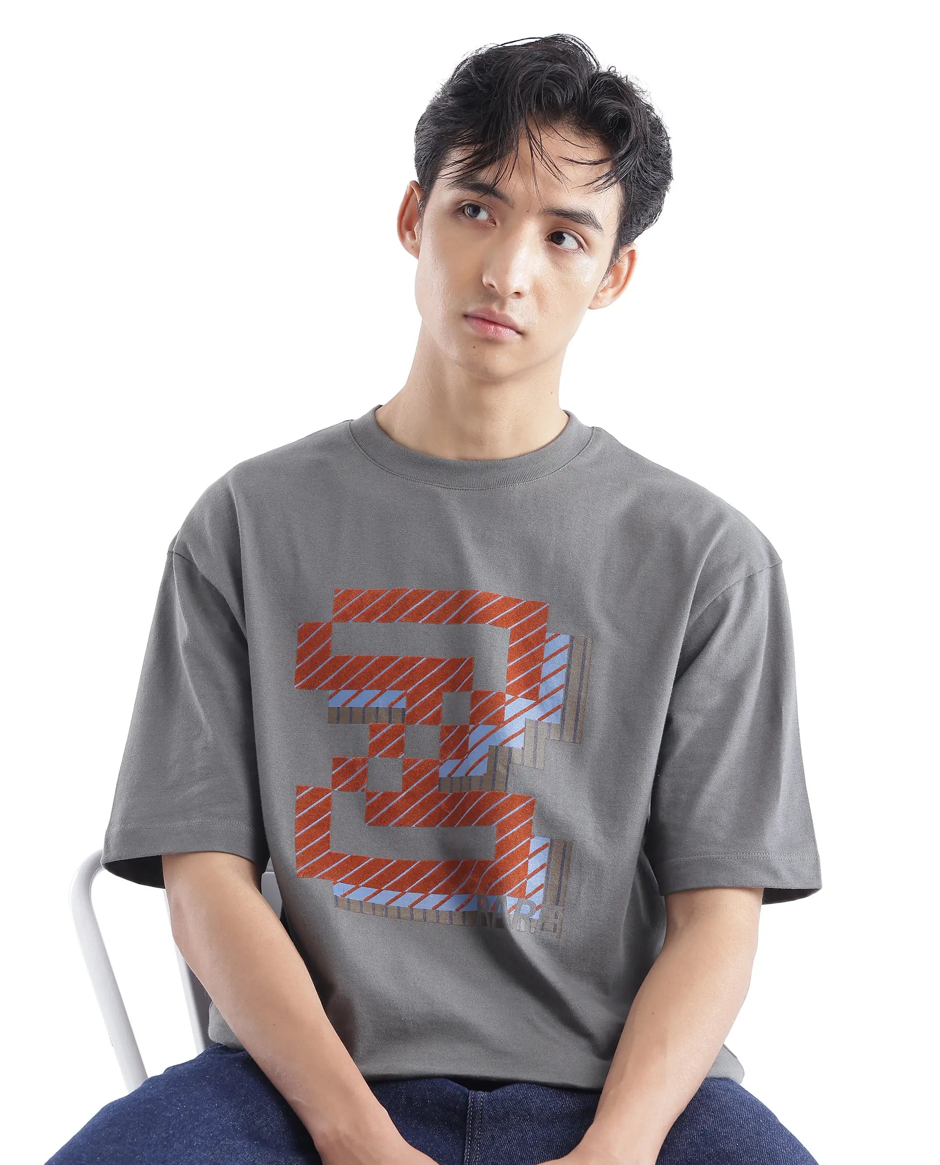 Men's Casual Shirts for Everyday WearRare Rabbit Men Zee's Grey Cotton Fabric Short Sleeve Crew Neck Oversized Fit Graphic Print T-Shirt Men's Casual Shirts for Everyday WearRare Rabbit Men Zee's Grey Cotton Fabric Short Sleeve Crew Neck Oversized Fit Graphic Print T-Shirt