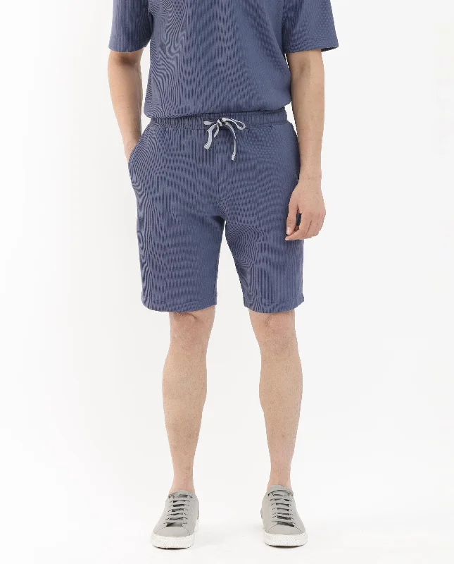 Durable Men's Work PantsRare Rabbit Mens Breto Dusky Blue Cotton Polyester Lycra Ribbed Texture Shorts