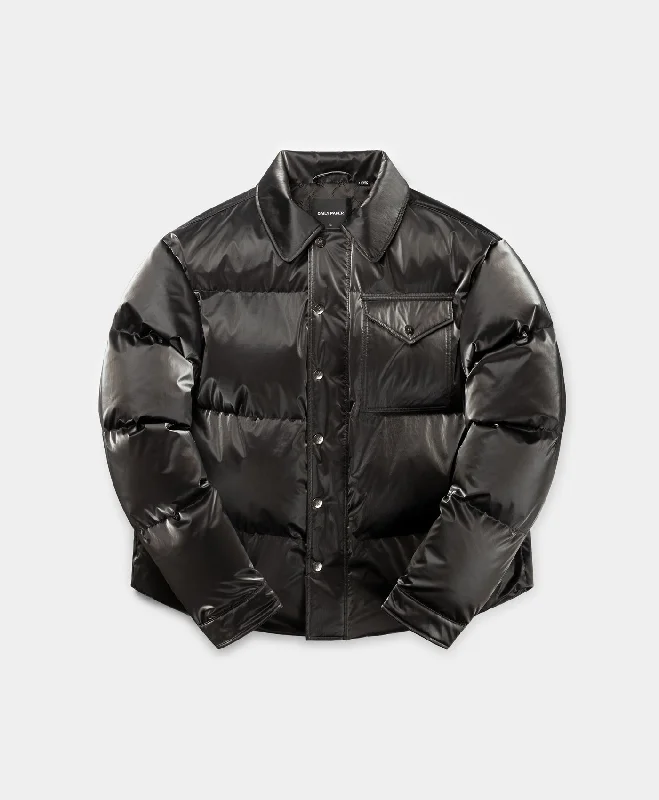 Men's Collared Shirts for Formal OccasionsObsidian Black Whole Shirt Puffer Jacket