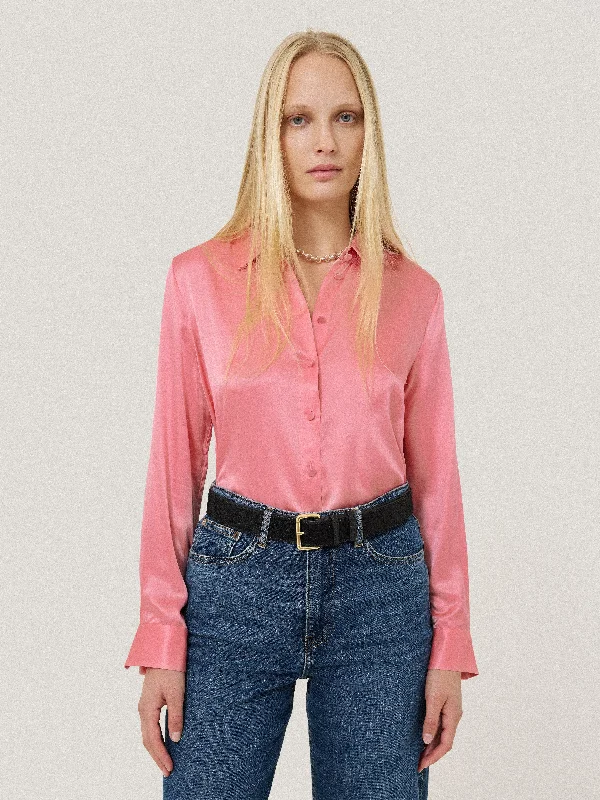 Casual Men's Button-Down ShirtsSilk Satin Blend Shirt | Pink