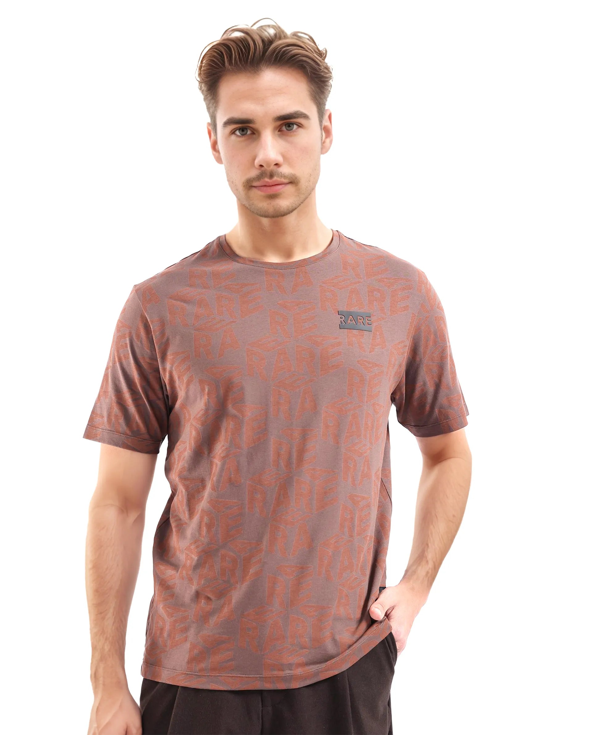 Men's Unique and Designer TopsRare Rabbit Men Azo Dark Brown Short Sleeve Crew Neck Branded Graphic Print T-Shirt Men's Unique and Designer TopsRare Rabbit Men Azo Dark Brown Short Sleeve Crew Neck Branded Graphic Print T-Shirt