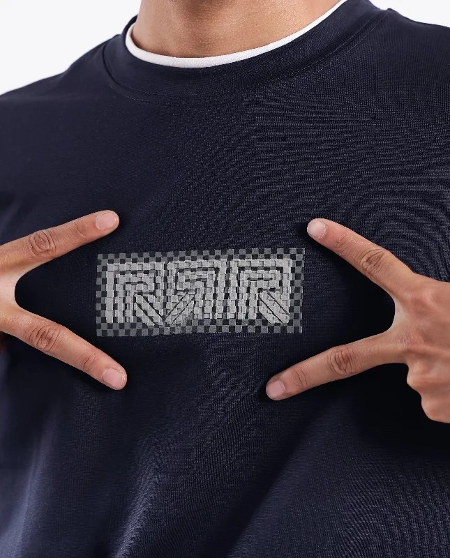 Men's Shirts with Drawstring WaistbandsRare Rabbit Men Fobo Navy Cotton Polyester Lycra Fabric Short Sleeve Crew Neck Oversized Fit Monogram Chest Print T-Shirt Men's Shirts with Drawstring WaistbandsRare Rabbit Men Fobo Navy Cotton Polyester Lycra Fabric Short Sleeve Crew Neck Oversized Fit Monogram Chest Print T-Shirt