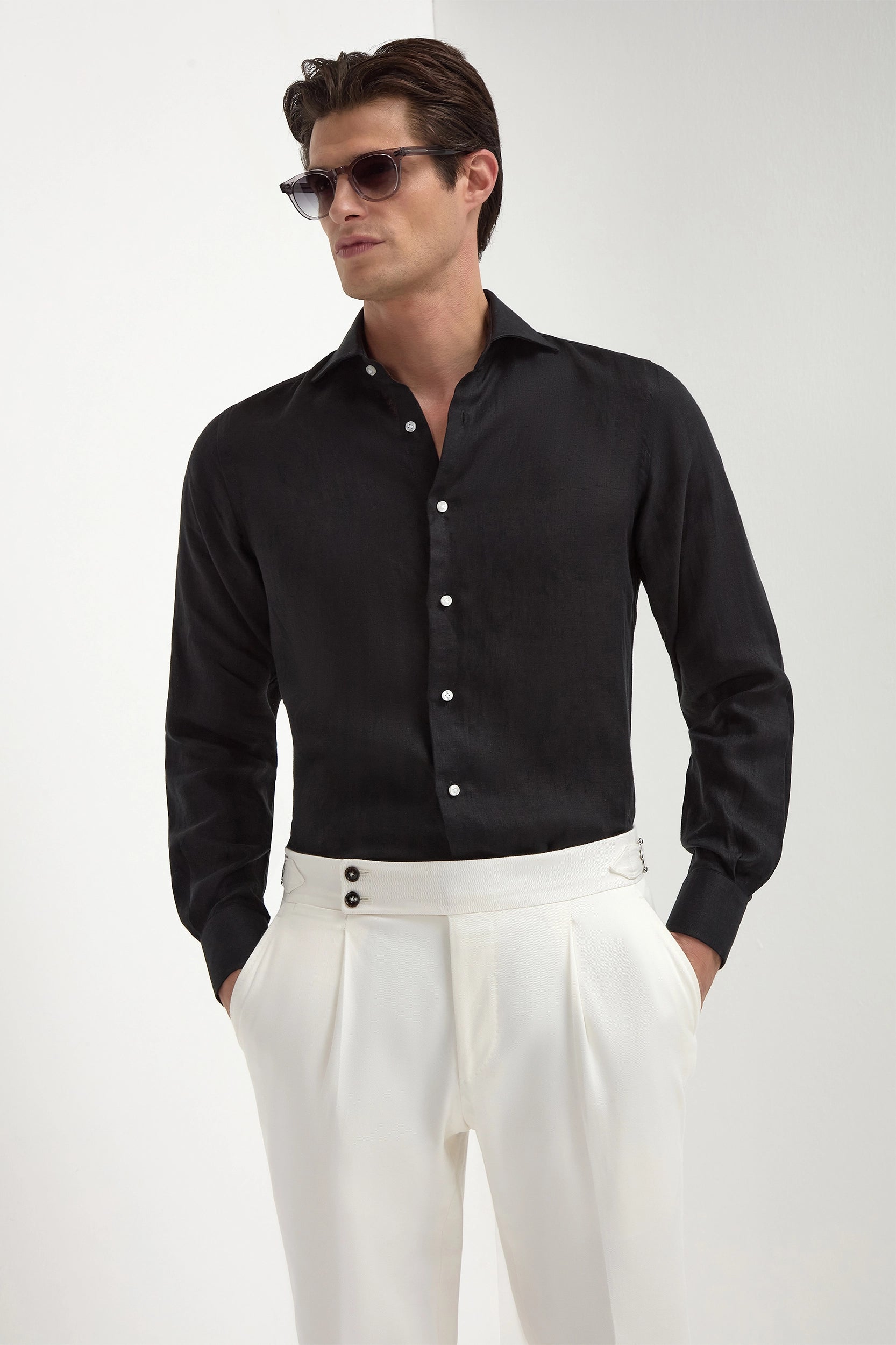 Men's Patterned Dress Casual Shirts for Smart-Casual EventsBlack linen shirt - Made in Italy Men's Patterned Dress Casual Shirts for Smart-Casual EventsBlack linen shirt - Made in Italy