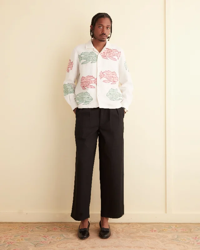 Men's Bold-Color Shirts for a Statement PiecePiscine Appliqué Long Sleeve Shirt