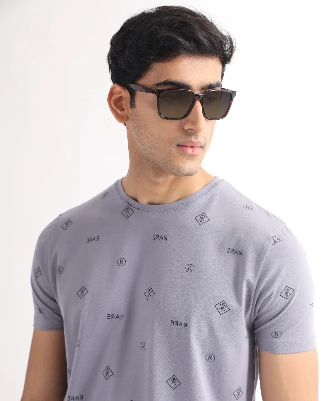 Men's Shirts with Logo EmbossmentsRare Rabbit Men's Grammy Grey Crew Neck Half Sleeves Regular Fit Monogram Print T-Shirt Men's Shirts with Logo EmbossmentsRare Rabbit Men's Grammy Grey Crew Neck Half Sleeves Regular Fit Monogram Print T-Shirt