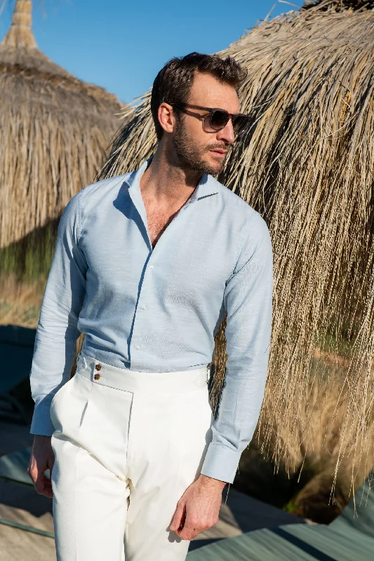Men's Logo T-Shirts for Brand RepresentationLight blue chambray cotton shirt - Made in Italy Men's Logo T-Shirts for Brand RepresentationLight blue chambray cotton shirt - Made in Italy
