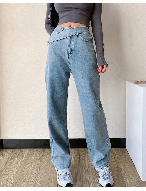 Everyday Casual Men's JeansKittenAlarm - High Waist Irregular Zipper Button Wide Leg Jeans Pants Everyday Casual Men's JeansKittenAlarm - High Waist Irregular Zipper Button Wide Leg Jeans Pants
