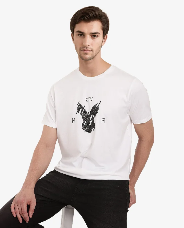 Men's Shirts with Embellished CollarsRare Rabbit Men Ranato White Cotton Lycra Fabric Short Sleeve Crew Neck Regular Fit Logo Graphic Print T-Shirt Men's Shirts with Embellished CollarsRare Rabbit Men Ranato White Cotton Lycra Fabric Short Sleeve Crew Neck Regular Fit Logo Graphic Print T-Shirt
