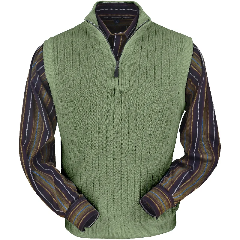 Men's Sweaters for Winter SportsBaby Alpaca 'Links Stitch' Ribbed Zip-Neck Sweater Vest in Light Sage by Peru Unlimited Men's Sweaters for Winter SportsBaby Alpaca 'Links Stitch' Ribbed Zip-Neck Sweater Vest in Light Sage by Peru Unlimited
