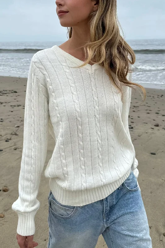 Men's Sweaters with Set-In SleevesIda Cotton Cable Knit V-Neck Sweater