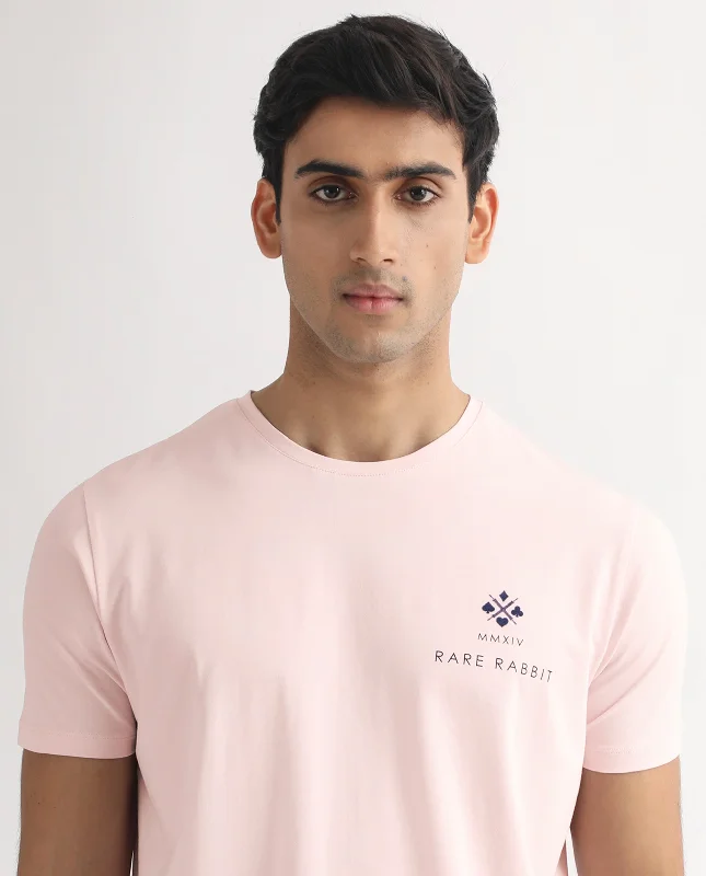 Men's Shirts with Tab CollarsRare Rabbit Men's Castel Light Pink Crew Neck Graphic Print Branded Half Sleeves T-Shirt