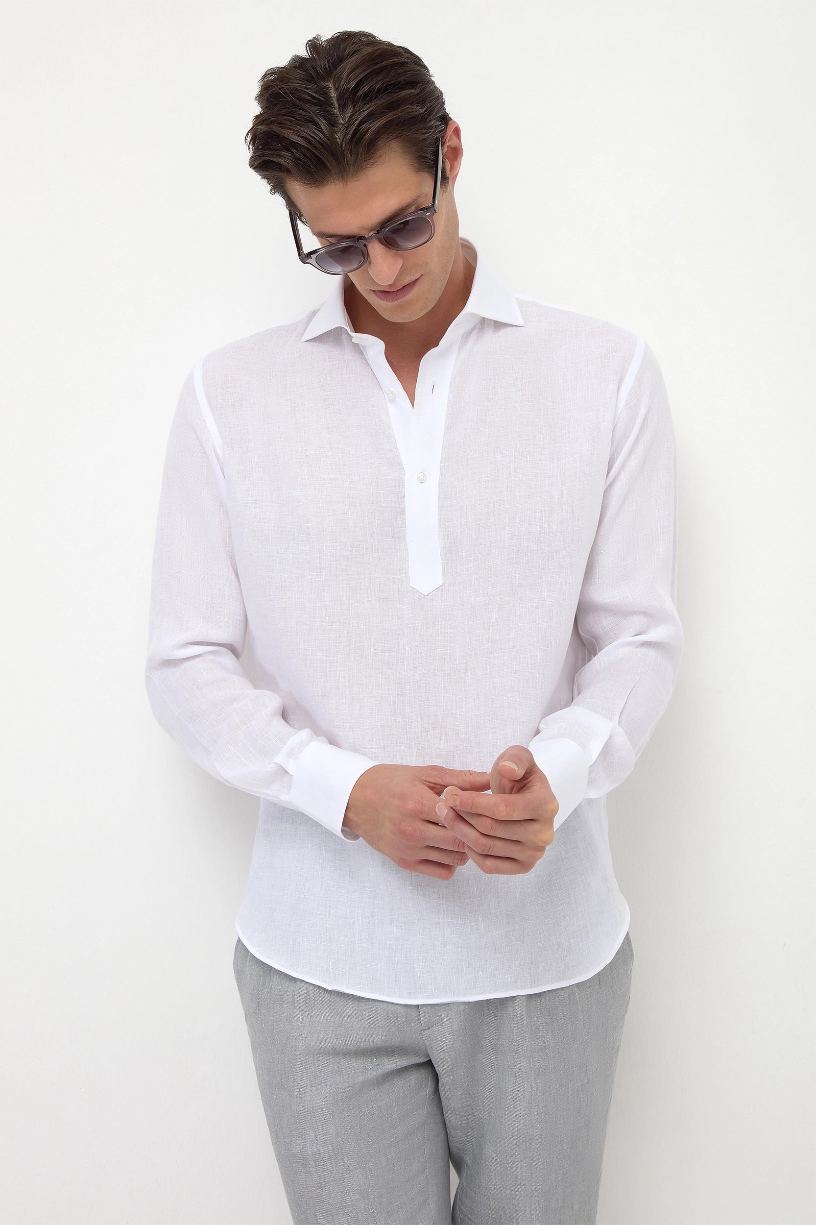 Men's Timeless Dress Shirts for Enduring StyleWhite linen popover shirt - Made in Italy Men's Timeless Dress Shirts for Enduring StyleWhite linen popover shirt - Made in Italy