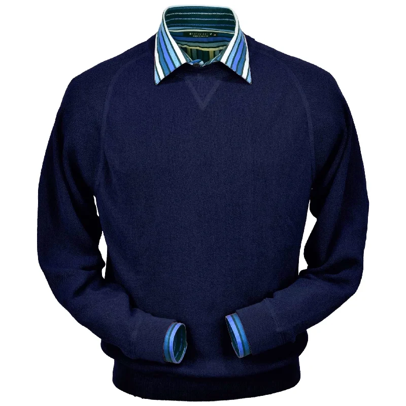 Men's Sweaters for SpringBaby Alpaca 'Links Stitch' Sweatshirt-Style Crew Neck Sweater in True Navy by Peru Unlimited Men's Sweaters for SpringBaby Alpaca 'Links Stitch' Sweatshirt-Style Crew Neck Sweater in True Navy by Peru Unlimited