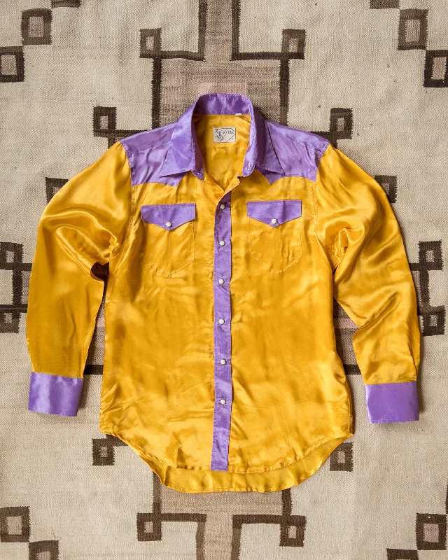Men's Casual Friday Shirts for Relaxed Office DaysColorblocked Satin Rodeo Shirt - Sunset Sherbet Men's Casual Friday Shirts for Relaxed Office DaysColorblocked Satin Rodeo Shirt - Sunset Sherbet