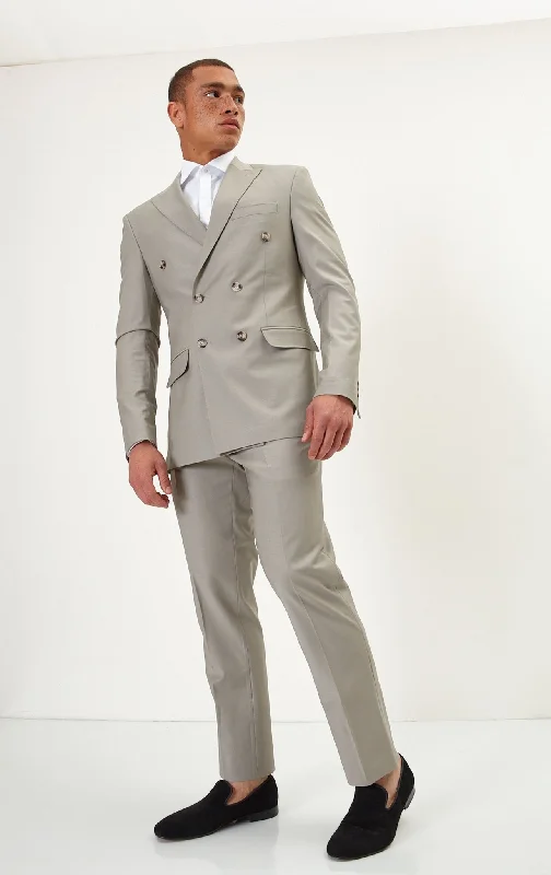 Super 120S Merino Wool Double Breasted Suit- Fennel Seed Green