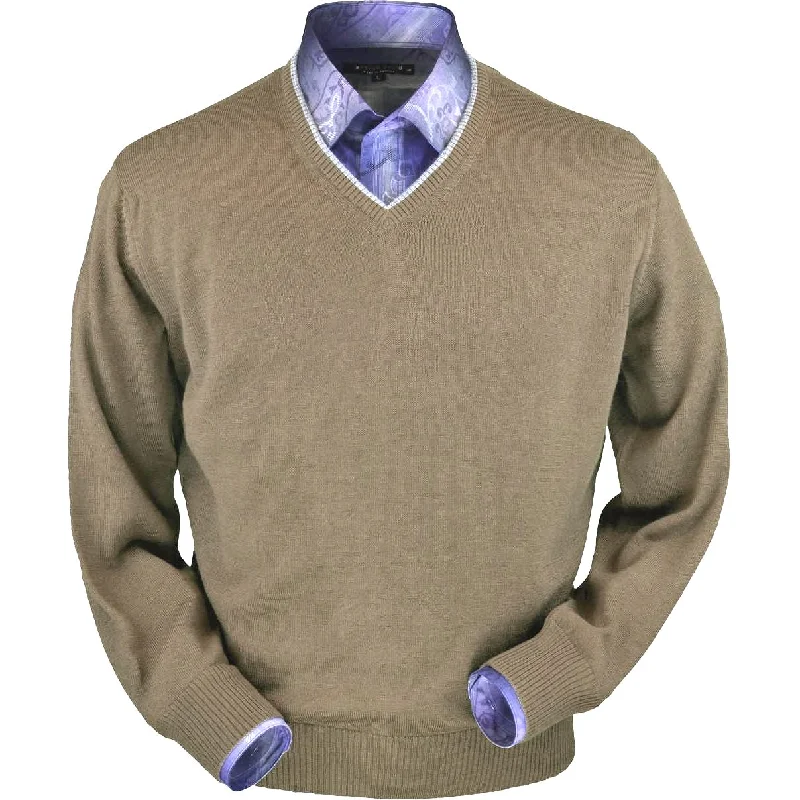 Men's Sweaters with Stand-Up CollarsRoyal Alpaca V-Neck Sweater in Tan Heather by Peru Unlimited