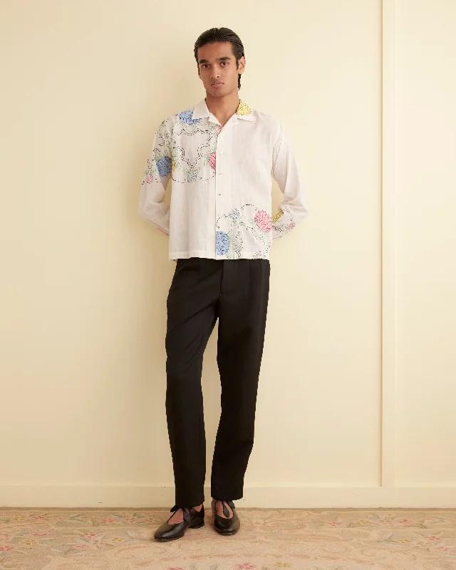 Men's Pattern Mixing Shirts for Creative StylePatchwork Lotus Long Sleeve Shirt