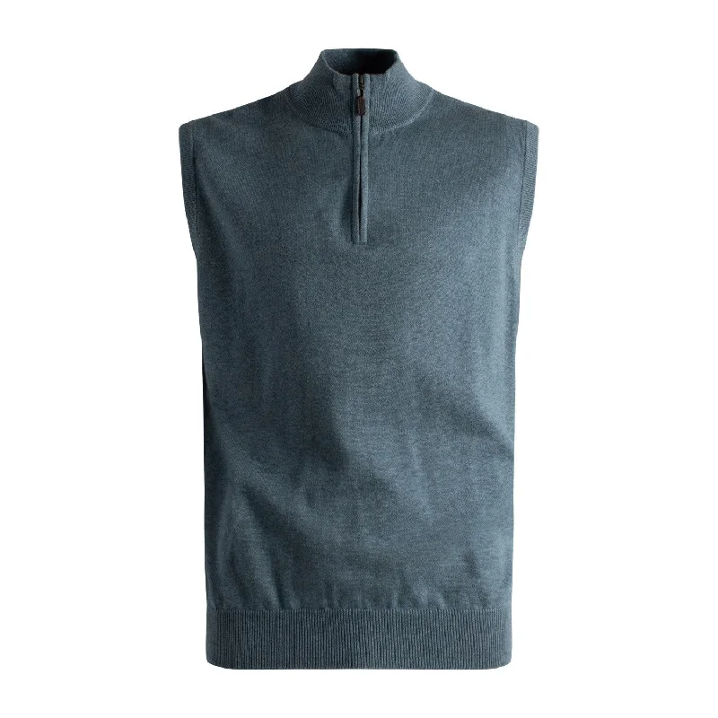 Men's Sweaters with Ribbed WaistbandsCotton and Silk Blend Zip-Neck Sweater Vest in Blue by Viyella Men's Sweaters with Ribbed WaistbandsCotton and Silk Blend Zip-Neck Sweater Vest in Blue by Viyella