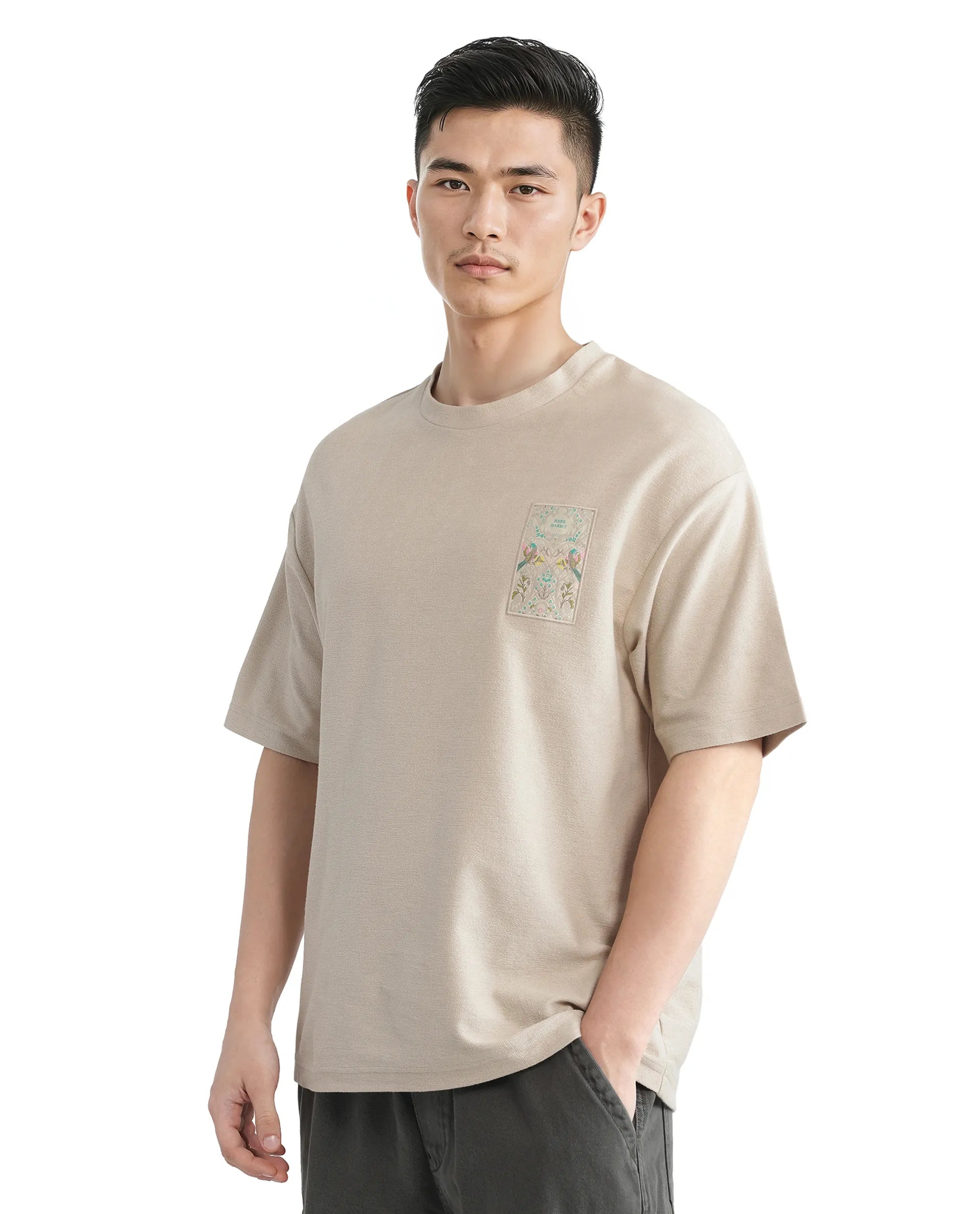 Classic Men's Button-Up ShirtsRare Rabbit Men Oxo Beige Cotton Fabric Short Sleeve Crew Neck Embroidered T-Shirt Classic Men's Button-Up ShirtsRare Rabbit Men Oxo Beige Cotton Fabric Short Sleeve Crew Neck Embroidered T-Shirt