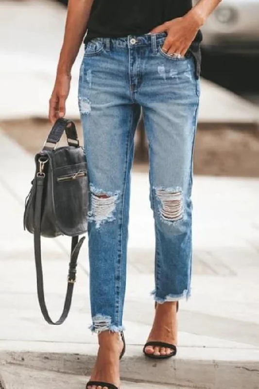 Men's Tapered JeansKittenAlarm -  Ripped Slim Fit Washed Jeans