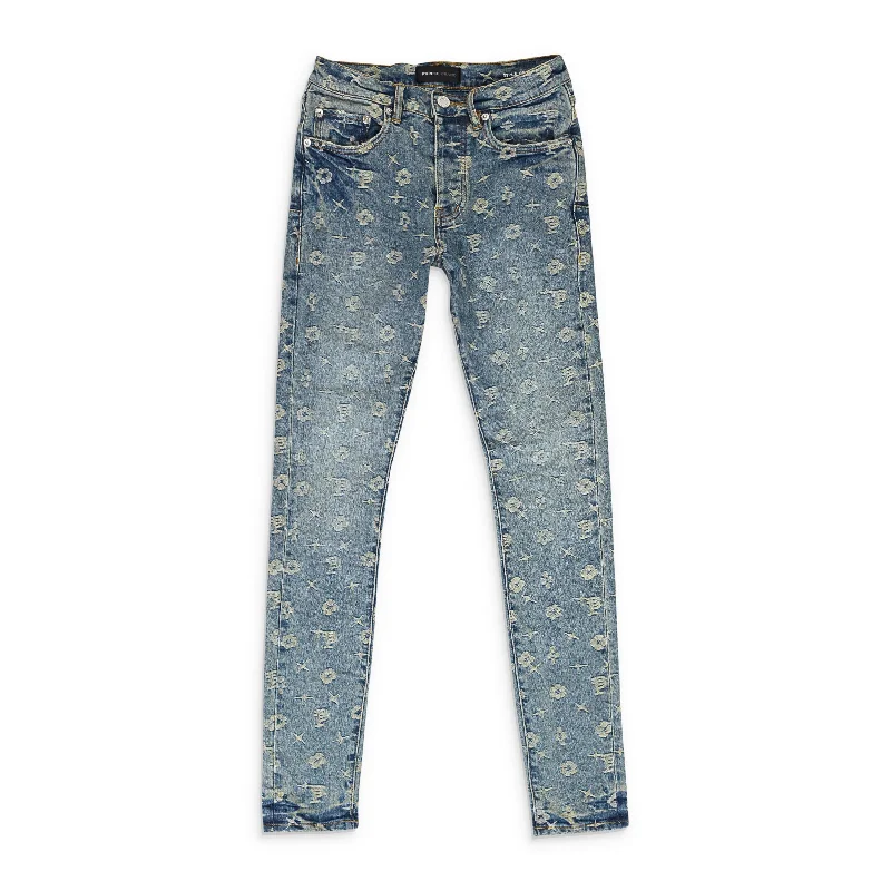 Men's Jeans with EmbroideryMONOGRAM JACQUARD MID INDIGO SKINNY JEANS