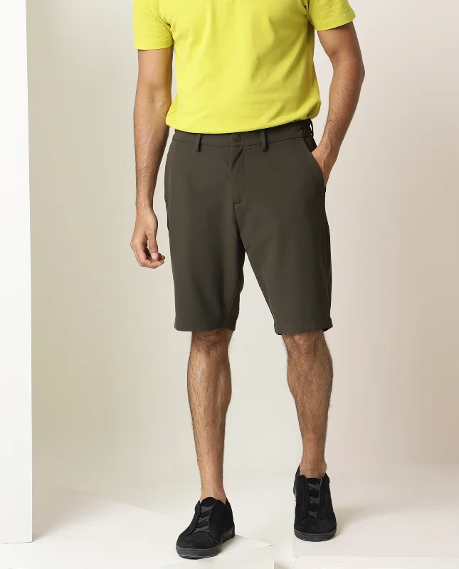 Men's Pants with Hidden ButtonsRare Rabbit Men'S Trip Olive Shorts Polyester Viscose Fabric Button & Zip Closure Mid Rise