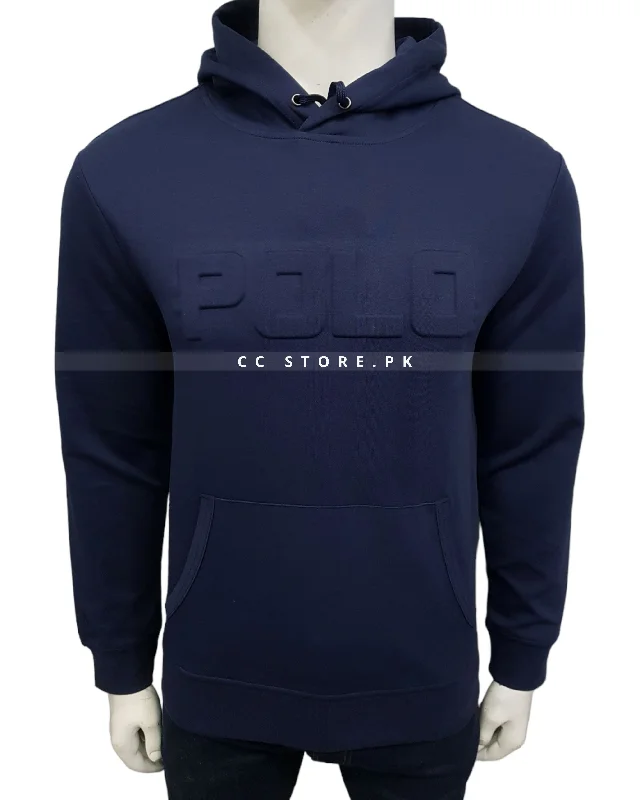 Men's Sweaters with SnapsRL Navy Blue Double Knit Embossed Logo Hoodie